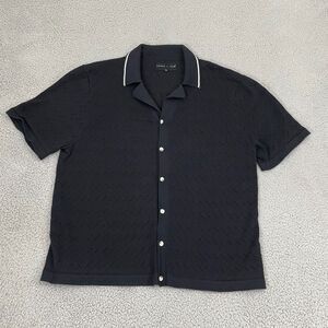 Edgar & Ash Knit Button Up Shirt Men XL Black Beach Short sleeve